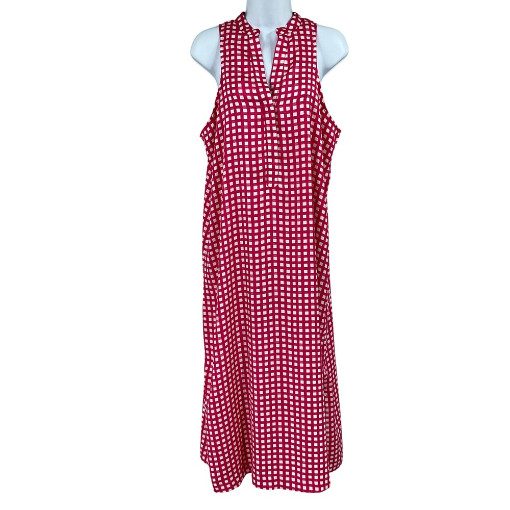 Ann Taylor Shift Dress Womens S Red Gingham Grid Print Sleeveless Classic Preppy